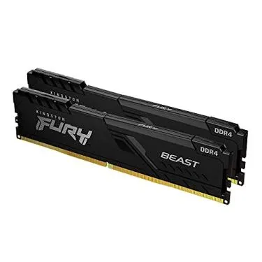 Kingston, KF432C16BBK2/16 - Kit de memórias de 16GB (2 x 8GB) DIMM DDR4 3200Mhz FURY Beast Black 1,35V 1Rx8 288 pinos para desktop/gamers, Não aplicável