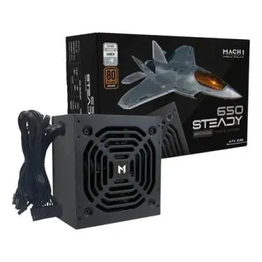 Fonte Mach1 Steady 650W 80 Plus Bronze PFC Ativo Preta 650Steady, 100-