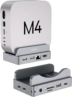 MAIWO Base e suporte para Mac mini M4 com gabinete SATA NVMe, Hub Mac mini M4 Pro com 2 USBA 3.1, 1 x USBA 2.0, porta de dados USB C de até 10 Gbps, porta de rede RJ45 Gigabit, porta HD 4K, slot SD/TF