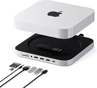 Satechi Hub e Suporte para Mac Mini/Studio Com Gabinete SSD NVME/SATA M.2, Dock USB C 10Gbps, 3 USB A 5/10Gbps, Conector de Áudio 2.0, Compatível Com M2/M1 - Prata