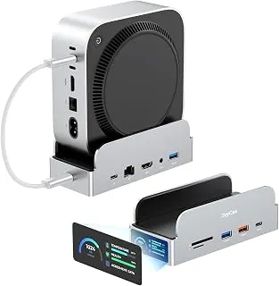 RayCue Suporte de base SmartDock Pro para Mac mini M4 com gabinete SSD M.2 NVMe, HDMI 4K 60 Hz, 10 Gbps USB-C/A, Gigabit Ethernet, leitores de cartão SD/TF – Hub vertical que economiza espaço