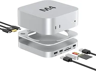 Akyyajaure Mac Mini Hub: suporte e base de alumínio 10 em 1 para Mac mini M4 Pro com gabinete SSD M.2 NVMe, 4K60hz HDMI, 10Gbps USB-A*2, leitores de cartão SD/TF, USB 2.0