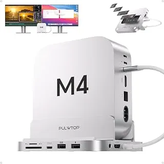 Base para Mac Mini M4 com gabinete SSD M.2 de 4 TB e HDMI 4K, hub USB-C vertical de alumínio 9 em 1 para Mac Mini M4 Pro, USB-A/C 10 Gbps, 2 x USB-A 2.0, áudio de 3,5 mm, SD/TF (SSD não